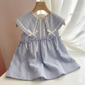 Nautical Sweetheart: Girls' Striped Seersucker Peter Pan Collar Dress