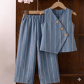 Chambray Chic: Kids' Asymmetric Vest & Wide-Leg Trouser Set