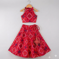 Crimson Heritage: Girls' Silk Bandhani Lehenga Choli Set