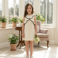 Classic Ivory: Girls' Textured Cape-Overlay Shift Dress