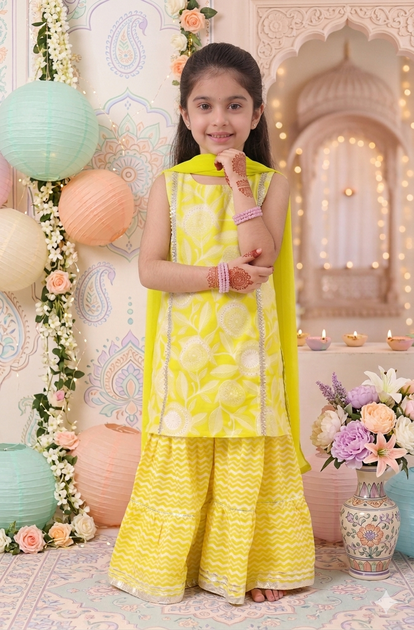 Sunny Lemon Floral Sharara Set