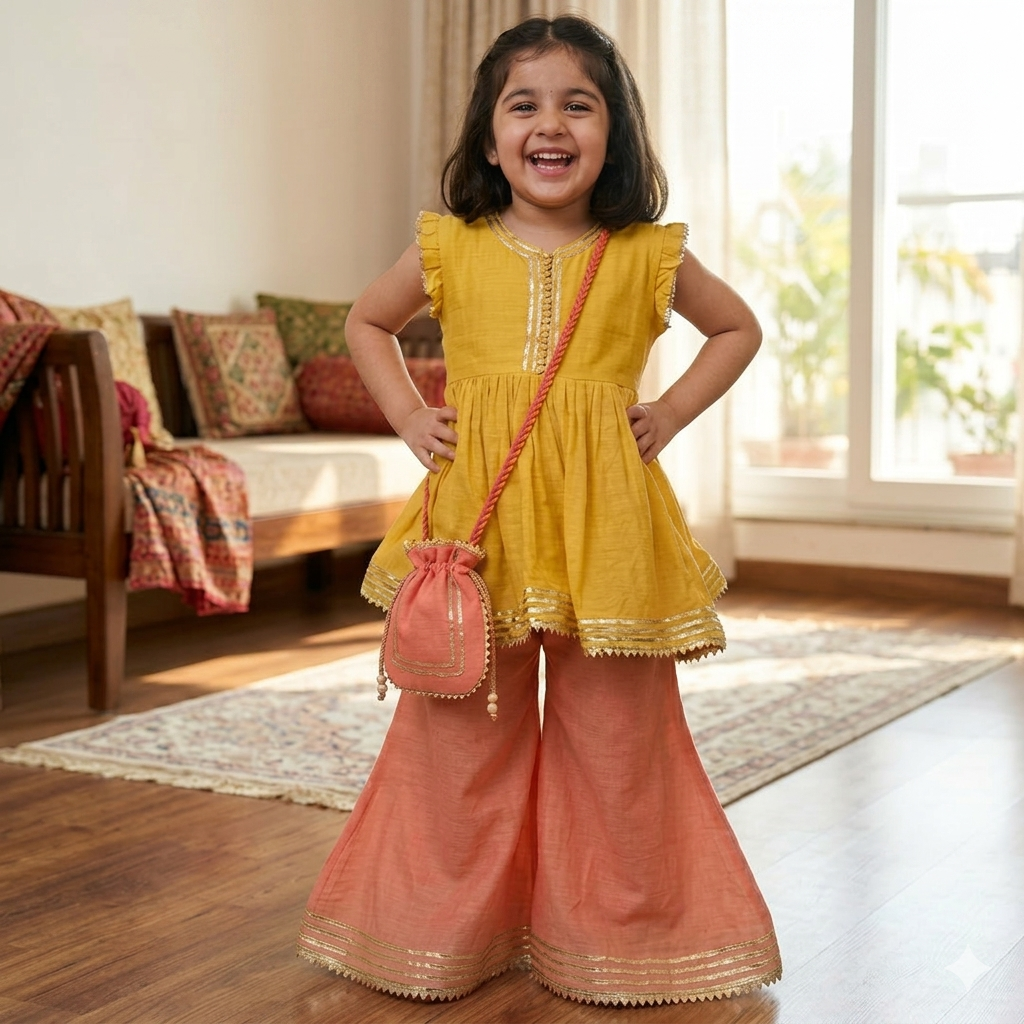 Sunshine & Peach: Girls' Premium Cotton Peplum Set