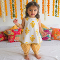 Marigold Magic: Girls' Block-Print Kurti & Dhoti Set